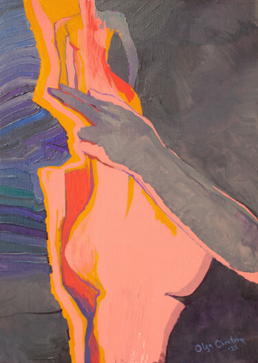 Pittura intitolato "coral pink body" da Olga Chertova, Opera d'arte originale, Acrilico Montato su Cartone