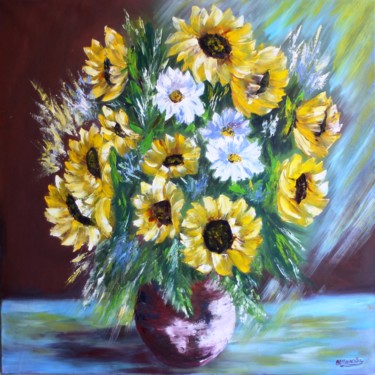 Peinture intitulée "tournesols bouquet…" par Olga Chilova - Stephan, Œuvre d'art originale, Huile