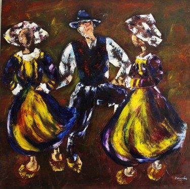 Peinture intitulée "danse folklorique" par Olga Chilova - Stephan, Œuvre d'art originale, Huile