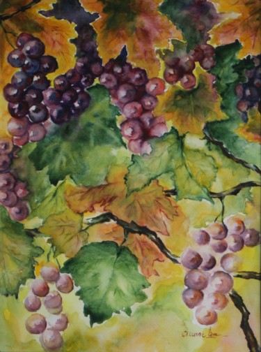 Peinture intitulée "raisins vigne" par Olga Chilova - Stephan, Œuvre d'art originale, Aquarelle