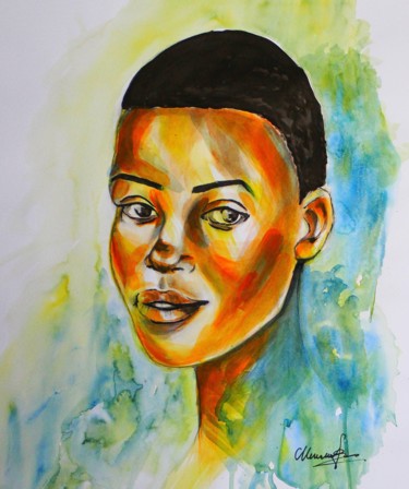 Peinture intitulée "Femme Africaine che…" par Olga Chilova - Stephan, Œuvre d'art originale, Aquarelle