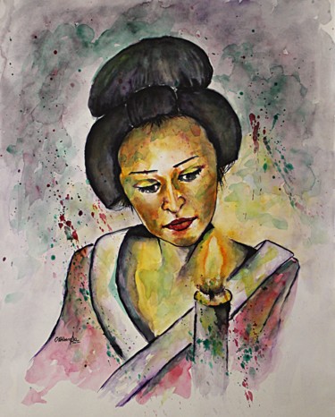 Картина под названием "Femme japonaise der…" - Olga Chilova - Stephan, Подлинное произведение искусства, Акварель
