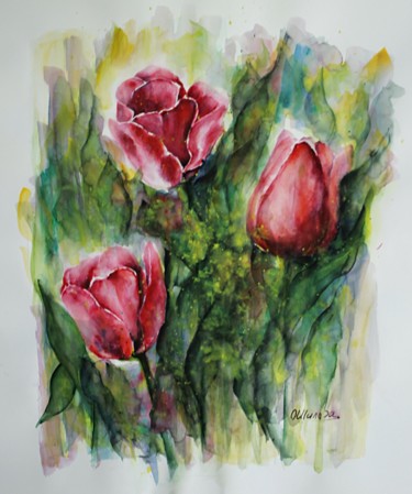 Peinture intitulée "aquarelle - 3 tulip…" par Olga Chilova - Stephan, Œuvre d'art originale, Aquarelle