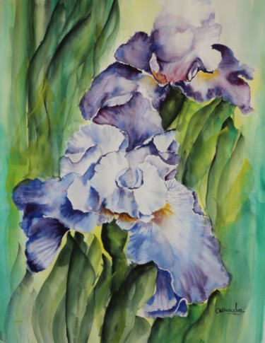 Peinture intitulée "Iris Aquarelle" par Olga Chilova - Stephan, Œuvre d'art originale, Aquarelle