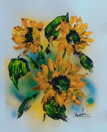 Peinture intitulée "tournesols-jaunes" par Olga Chilova - Stephan, Œuvre d'art originale, Acrylique