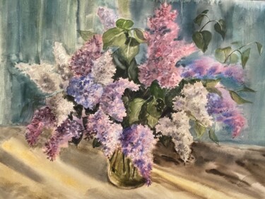 Schilderij getiteld "Lilac tenderness" door Olga Churina, Origineel Kunstwerk, Aquarel