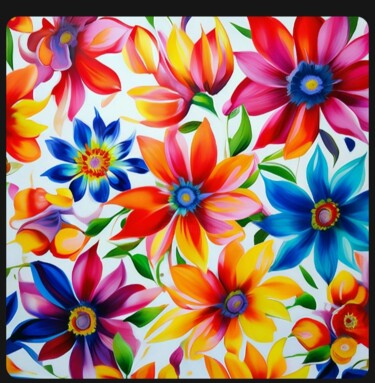 Картина под названием "Яркие цветы" - Olga Cuzakova, Подлинное произведение искусства, Изображение, сгенерированное ИИ