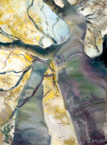 Ζωγραφική με τίτλο "Axis mundi" από Olga Dalzon, Αυθεντικά έργα τέχνης, Λάδι Τοποθετήθηκε στο Ξύλινο φορείο σκελετό