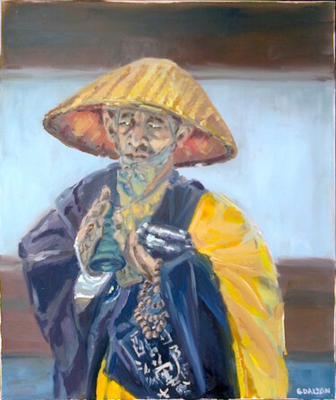 Painting titled "Zenshu Bôsu" by Olga Dalzon, Original Artwork, Oil Mounted on Wood Stretcher frame