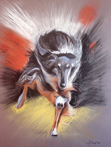 Dessin intitulée "Hunderennen" par Olga David, Œuvre d'art originale, Pastel