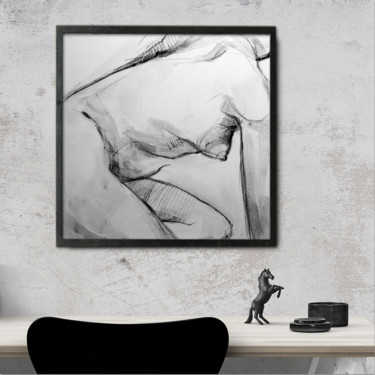 Drawing titled "Akt 882" by Olga David, Original Artwork, Charcoal Mounted on Wood Stretcher frame