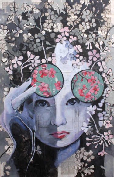 Malarstwo zatytułowany „Rosarote brille” autorstwa Olga David, Oryginalna praca, Akryl Zamontowany na Drewniana rama noszy