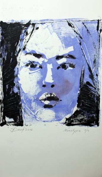 Prenten & gravures getiteld "Monotype 906 - blue…" door Olga David, Origineel Kunstwerk, Monotype