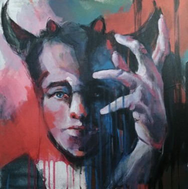 Картина под названием "Little devil" - Olga David, Подлинное произведение искусства, Акрил Установлен на Деревянная рама для…