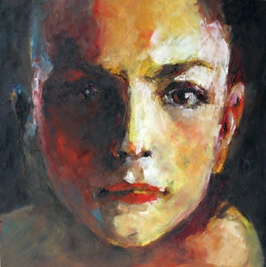 Painting titled "woman portrait" by Olga David, Original Artwork, Oil Mounted on Wood Panel