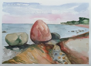 Dibujo titulada "Baltic sea coast" por Olga David, Obra de arte original, Acuarela
