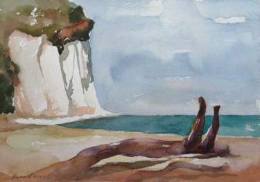 Disegno intitolato "chalk cliffs, islan…" da Olga David, Opera d'arte originale, Acquarello
