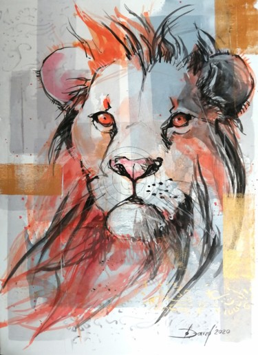 Malerei mit dem Titel "Der König" von Olga David, Original-Kunstwerk, Aquarell