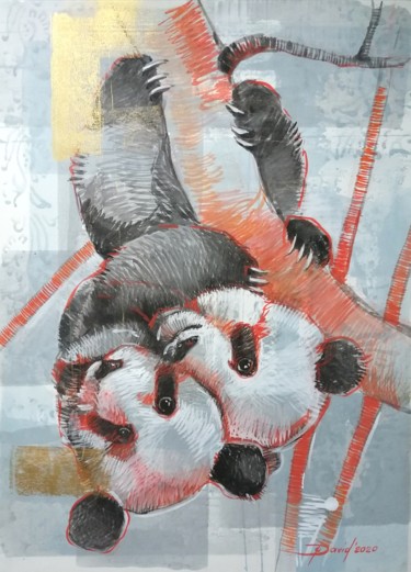 Dibujo titulada "Pandas" por Olga David, Obra de arte original, Acuarela