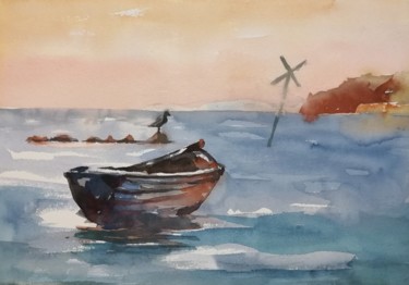 Dibujo titulada "Fishing boats on th…" por Olga David, Obra de arte original, Acuarela