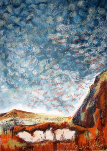 Desenho intitulada "Mountain landscape" por Olga David, Obras de arte originais, Guache
