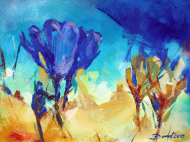 Malerei mit dem Titel "Crocus Flowers" von Olga David, Original-Kunstwerk, Acryl Auf Karton montiert