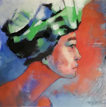 Schilderij getiteld "Florentine Turban" door Olga David, Origineel Kunstwerk, Acryl Gemonteerd op Frame voor houten brancard