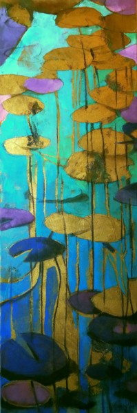 Painting titled "Lily pond" by Olga David, Original Artwork, Acrylic Mounted on Wood Stretcher frame