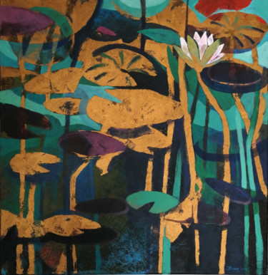 Painting titled "Valley of lilies" by Olga David, Original Artwork, Acrylic Mounted on Wood Stretcher frame