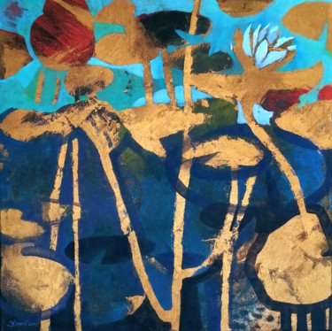 Migic of water lily Painting titled "Migic of water lily" by Olga David, Original Art, Acrylic Mounted on Stretcher frame