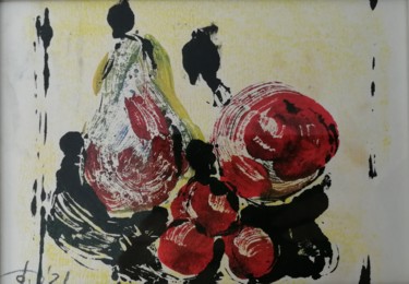 Картина под названием "Still life with pear" - Olga David, Подлинное произведение искусства, Масло