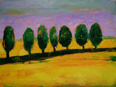 Rapeseed field, landscape painting expressive colors Malerei mit dem Titel "Rapeseed field, lan…" von Olga David, Original-Kunstwerk, Öl