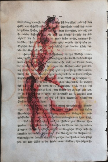Unique print on antique book page 15x23cm. Upcycling art 2 Dessin intitulée "Unique print on ant…" par Olga David, Œuvre d'art originale, Peinture numérique