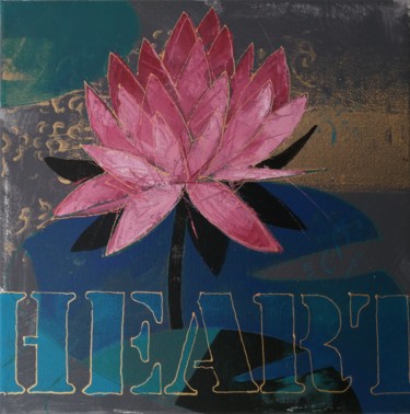 Painting titled "Water lily heart, o…" by Olga David, Original Artwork, Acrylic Mounted on Wood Stretcher frame
