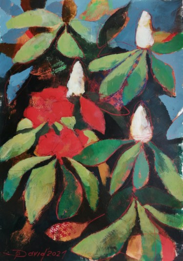 Schilderij getiteld "Rhododendron" door Olga David, Origineel Kunstwerk, Acryl