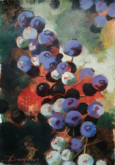 Painting titled "Blueberries" by Olga David, Original Artwork, Acrylic