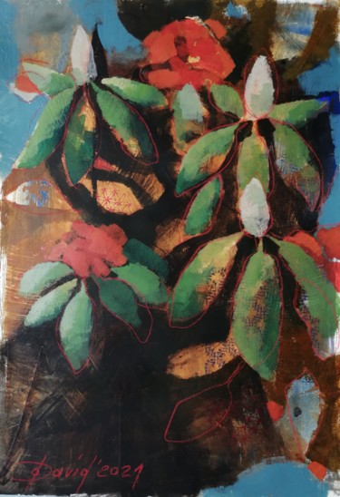 Schilderij getiteld "Alpine rose" door Olga David, Origineel Kunstwerk, Acryl