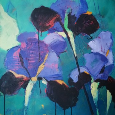 Painting titled "Irises violet with…" by Olga David, Original Artwork, Acrylic