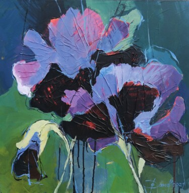 Pittura intitolato "Irises blue with vi…" da Olga David, Opera d'arte originale, Acrilico