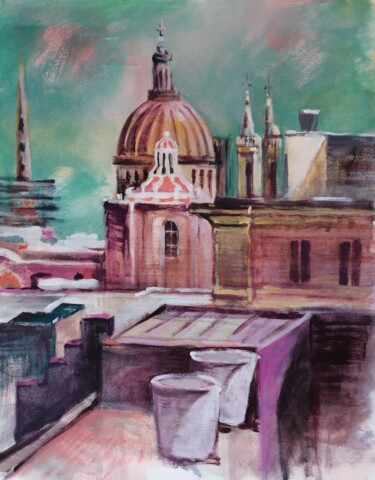 Painting titled "Over the rooftops o…" by Olga David, Original Artwork, Acrylic