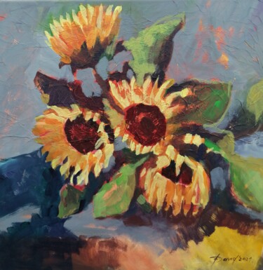 Ζωγραφική με τίτλο "Sunflowers" από Olga David, Αυθεντικά έργα τέχνης, Ακρυλικό Τοποθετήθηκε στο Ξύλινο φορείο σκελετό