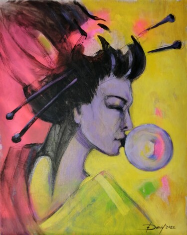 Painting titled "We love bubble gum…" by Olga David, Original Artwork, Acrylic Mounted on Wood Panel