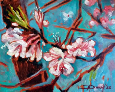 Malerei mit dem Titel "amandiers en fleurs…" von Olga David, Original-Kunstwerk, Öl Auf Holzplatte montiert