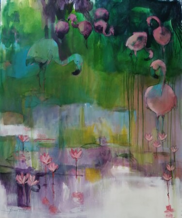 Pintura titulada "Rêve rose avec de d…" por Olga David, Obra de arte original, Acrílico Montado en Bastidor de camilla de ma…