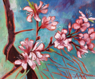 Malarstwo zatytułowany „Amandiers en fleurs…” autorstwa Olga David, Oryginalna praca, Olej Zamontowany na Panel drewniany