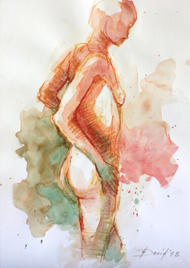 Drawing titled "Aktstudie 1016 Aktb…" by Olga David, Original Artwork, Watercolor