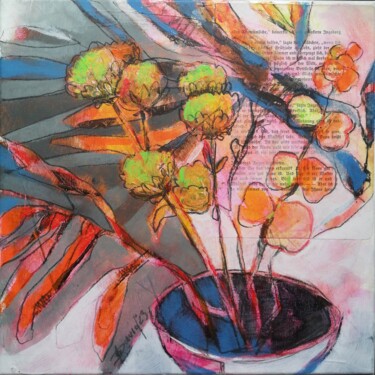 Painting titled "Dried cut flowers 3" by Olga David, Original Artwork, Acrylic Mounted on Wood Stretcher frame