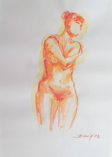 Dessin intitulée "Aktzeichnung 23-140…" par Olga David, Œuvre d'art originale, Aquarelle