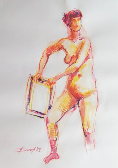 Рисунок под названием "Weiblicher Akt Stud…" - Olga David, Подлинное произведение искусства, Акварель