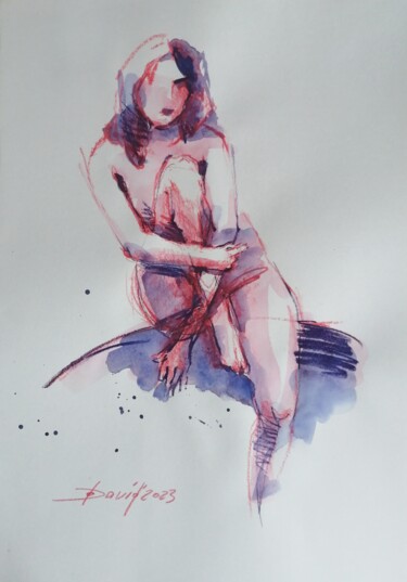 Tekening getiteld "Aktstudie Aktzeichn…" door Olga David, Origineel Kunstwerk, Aquarel